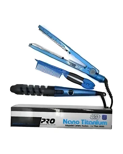 Combo plancha nano titanium, rizador y peine