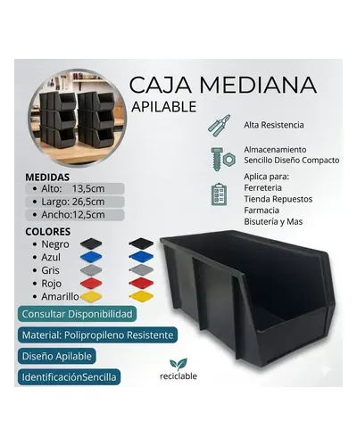 Organizador plástico apilable mediano