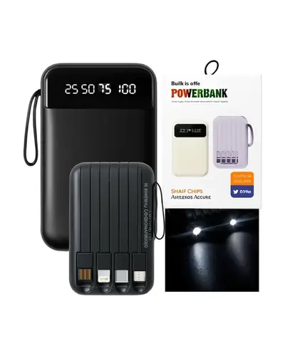 Power bank de 20.000 mAh con linterna LED y cables integrados, foto 3 de 3